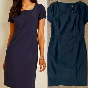 Ann Taylor Square Neck Sheath Dress in Navy Blue Size 4 Like New